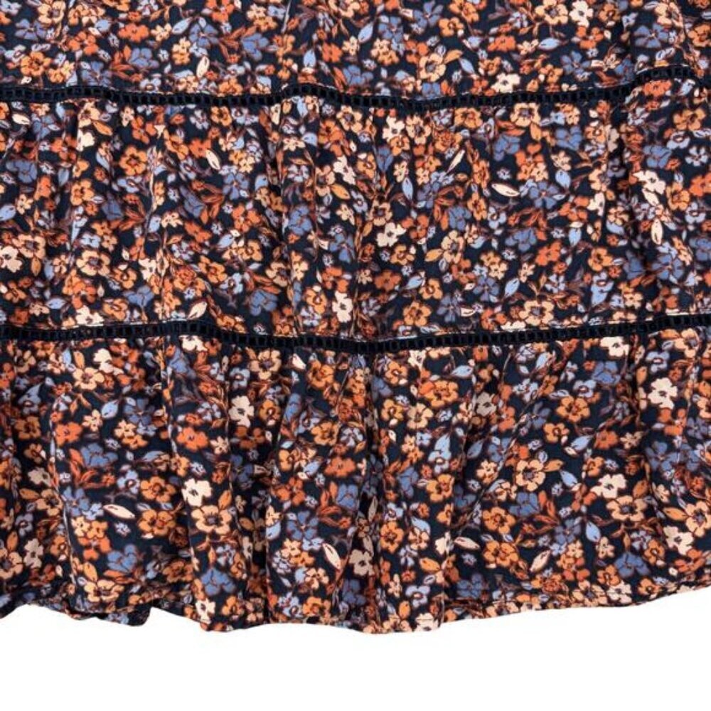 J Jill Printed Tiered Tunic Floral Size XS Navy Blue A-Line Smocked Long Sleeve - Picture 8 of 9